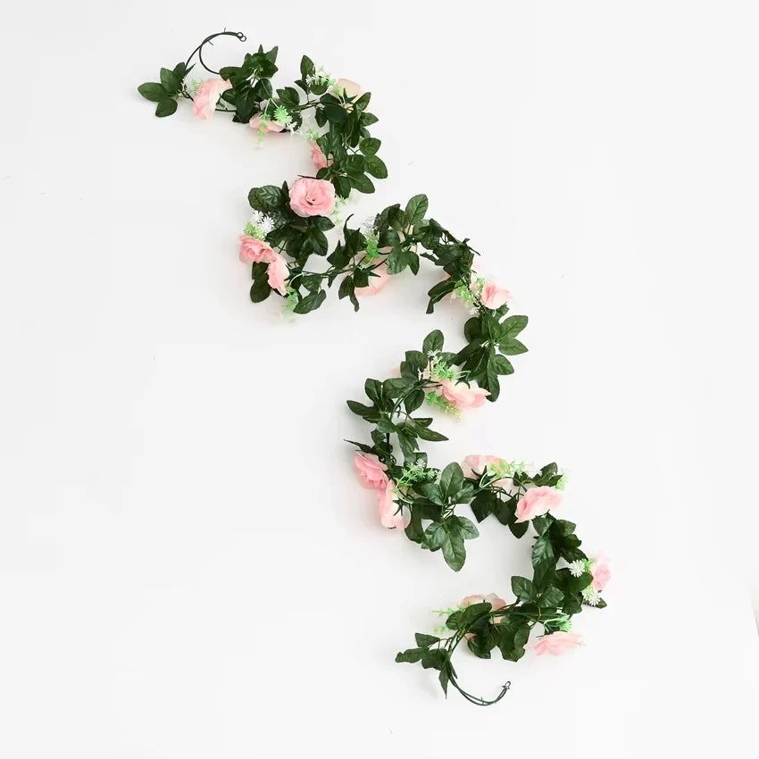 Artificial Rose Vine Garland 220cm – Silk Flower Wall Décor Artificial Flower Garland Babs Light Pink 1 pc