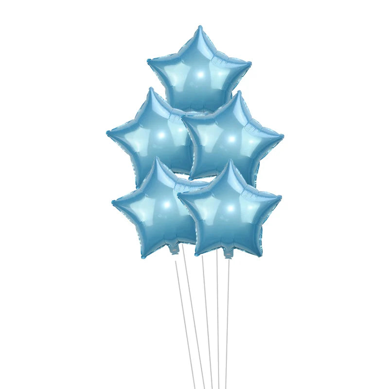 5-Pack 18" Gold Silver Foil Star Balloons – Party Decoration Foil Party Balloons Babs blue 18inch