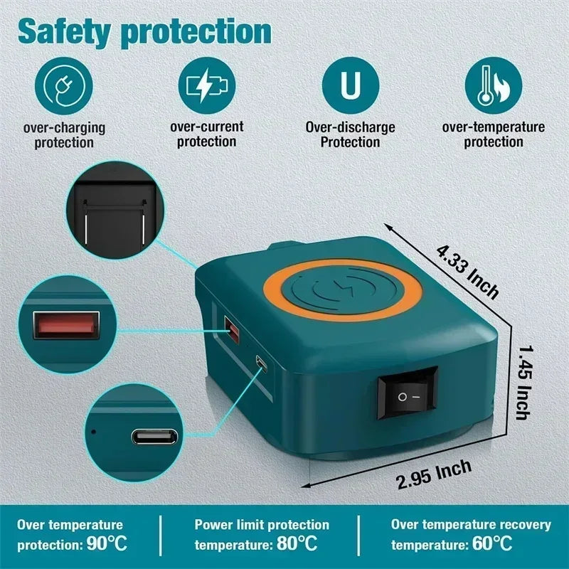 18V Battery USB-C & Wireless Charger Adapter – Makita/Dewalt/Milwaukee Battery Charger Adapter Babs
