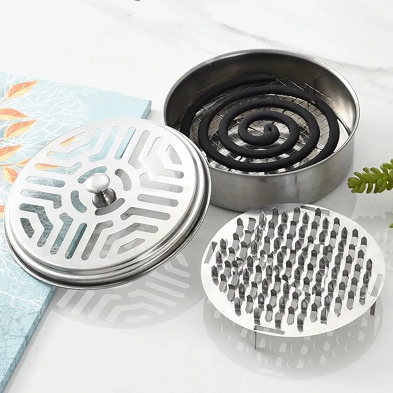 Stainless Steel Mosquito Coil Holder Round Tray with Cover Mosquito Coil Holder Babs