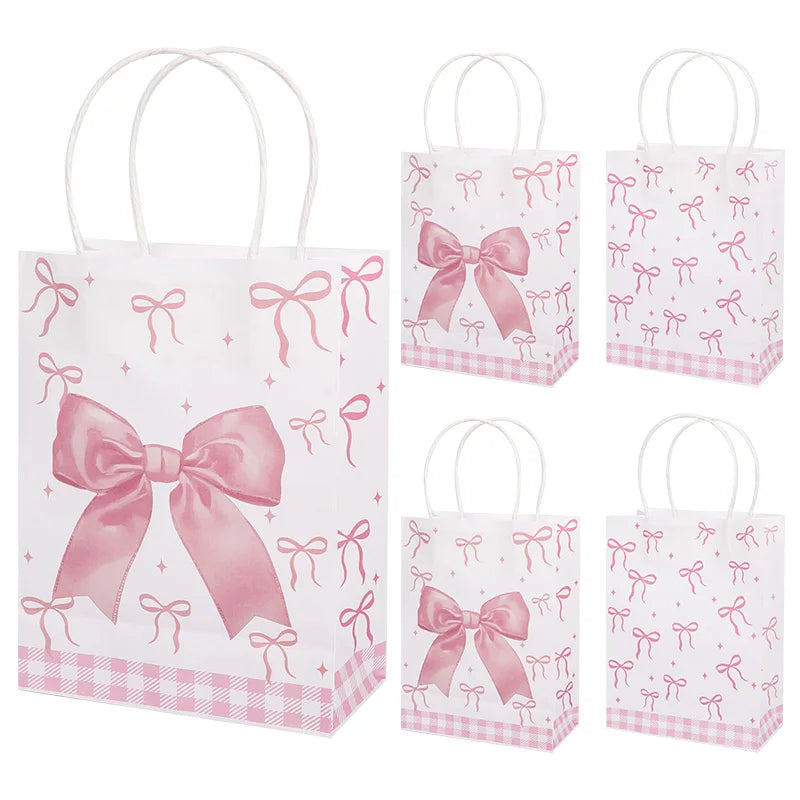 Pink Bow Paper Gift Bags – Party Treat Bags 5/10 Pcs Party Gift Bags Babs