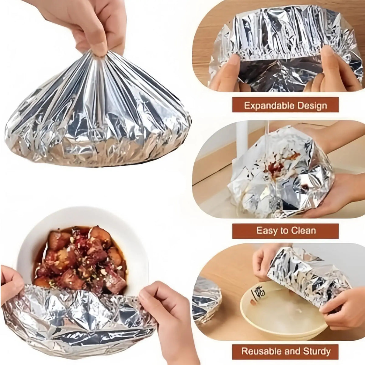 10-Pack Reusable Aluminum Foil Food Covers for Bowls & Dishes Food Storage Covers Babs