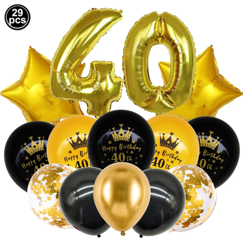 40th Birthday Party Decorations – Black & Gold Tableware Set Birthday Party Set Babs balloon set