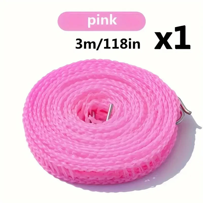 Portable Nylon Travel Clothesline – Anti-Slip & Windproof, 3m Travel Clothesline Babs Pink3M