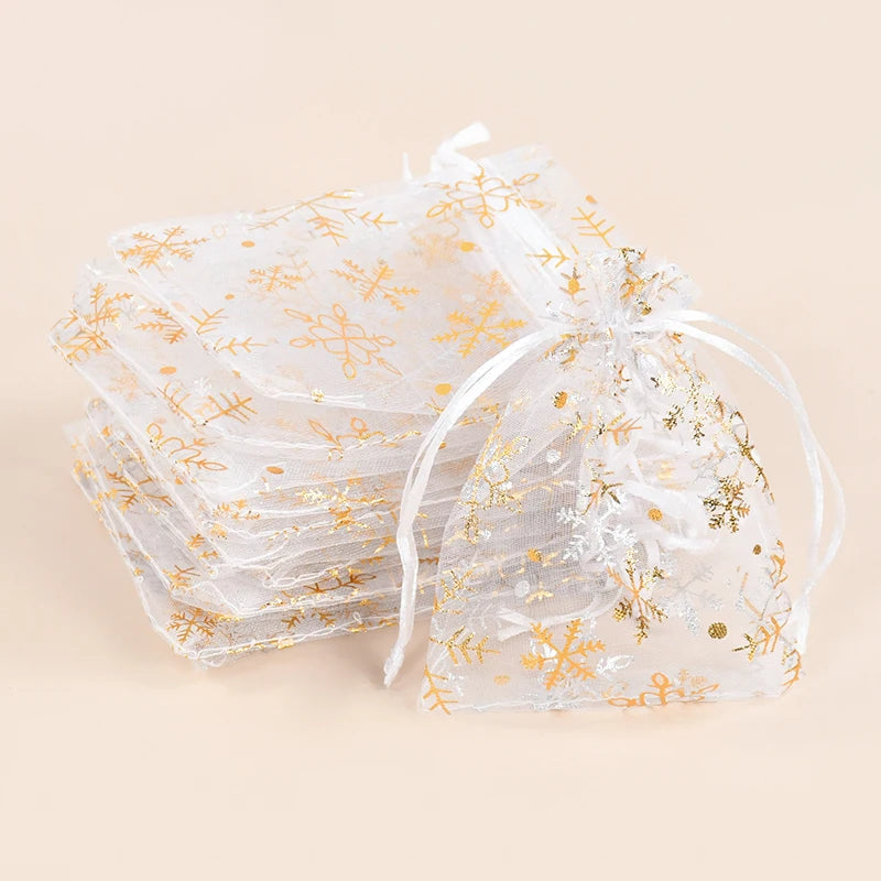 20Pcs Snowflake Organza Drawstring Gift Bags Gold Silver Organza Gift Bags Babs