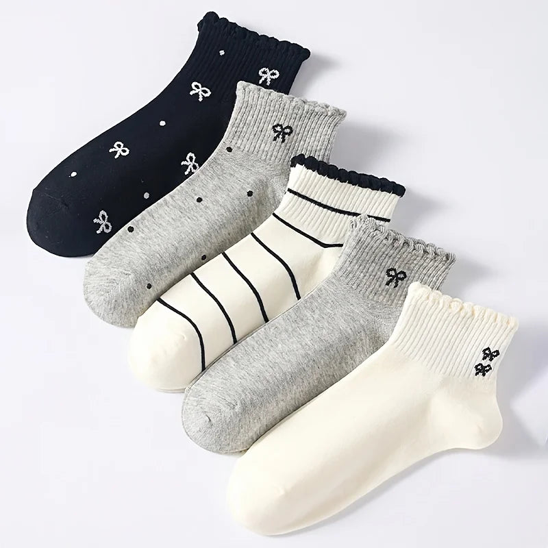 5 Pairs Women's Cute Invisible Low-Cut Socks – Stripe & Dot Women's Casual Socks Babs