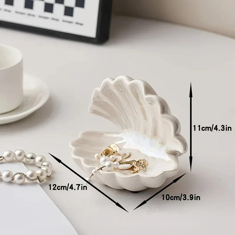 Semi-Circular Ceramic Shell Tray – Jewelry & Key Storage Dish Ceramic Decorative Tray Babs