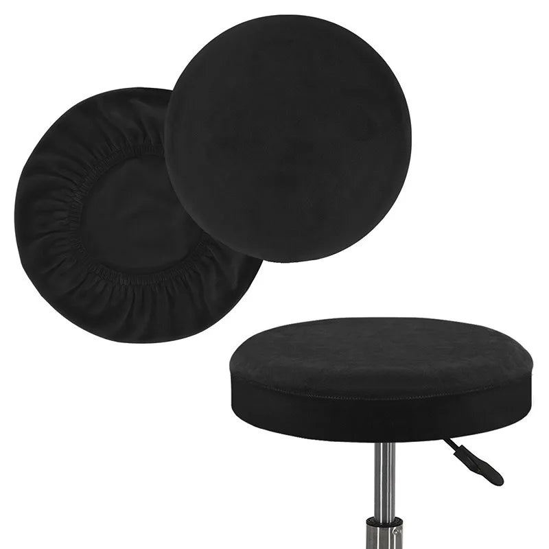 Elastic Round Stool Cover – Soft Velvet Washable Slipcover Stool Slipcover Babs Black M 36x40cm