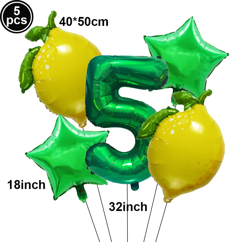 Lemon Foil Balloon Set with 32" Number Balloons – Party Decor Foil Balloon Set Babs Marble as show