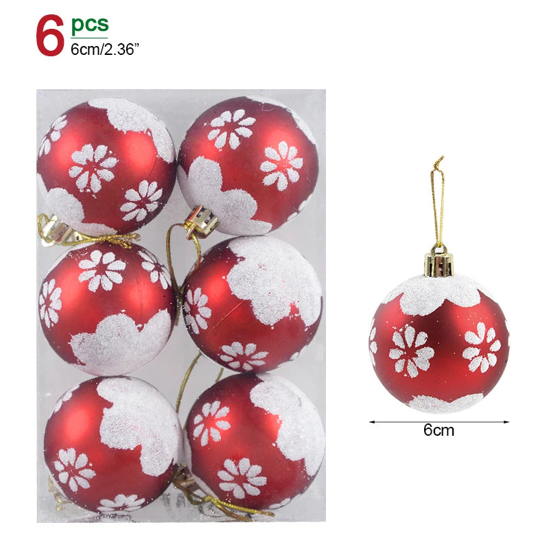 6-Pack Clear Snow Christmas Ball Ornaments 6cm – Tree Baubles Christmas Tree Ornaments Babs Style15 as picture