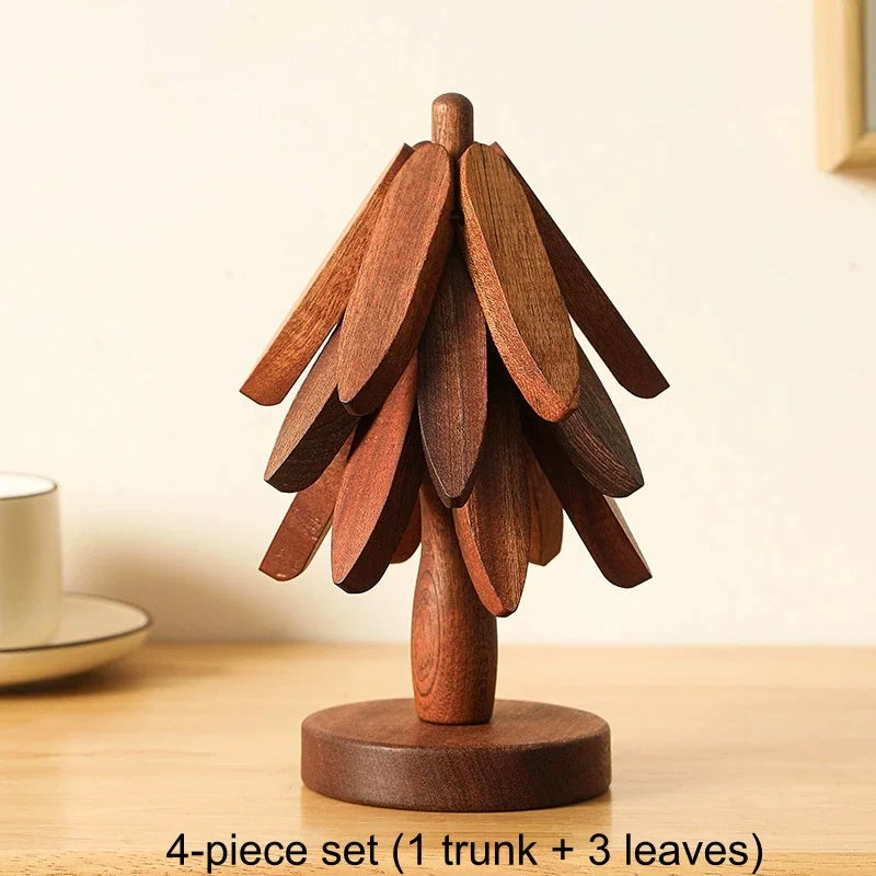 Tree-Shaped Bamboo Trivet – Collapsible Hot Pad for Dishes Bamboo Trivet Babs 4-piece set Small Tree Placemat