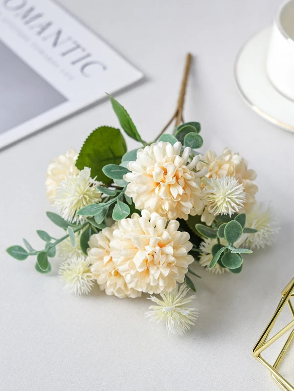 Artificial Silk Dandelion Chrysanthemum Flowers – Wedding Décor Artificial Silk Flowers Babs WHITE 3 pcs