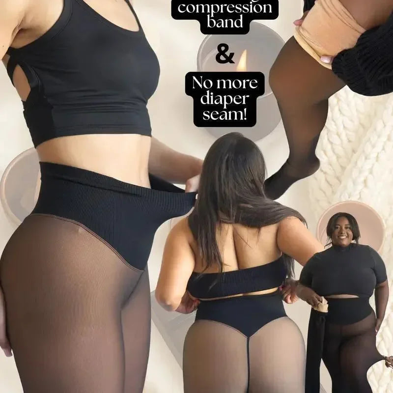Plus Size Fleece Tights Women | High Waist Thermal Pantyhose Fleece Thermal Tights Babs