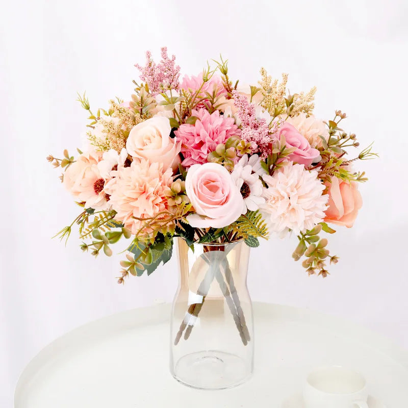 Silk Rose & Chrysanthemum Artificial Bouquet – 1 or 3 Pcs Artificial Flower Bouquet Babs