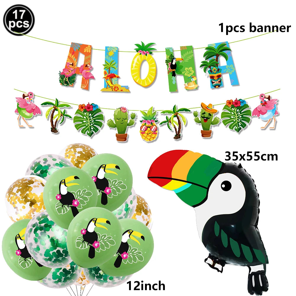 Hawaiian Party Supplies – Tableware, Banner & Photo Props Party Decoration Set Babs WHITE