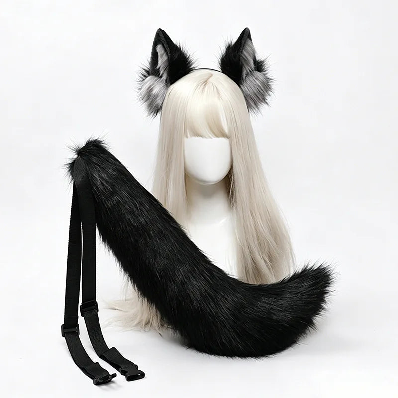 Wolf Ears & Tail Cosplay Set – Faux Fur Costume Headband Cosplay Costume Set Babs