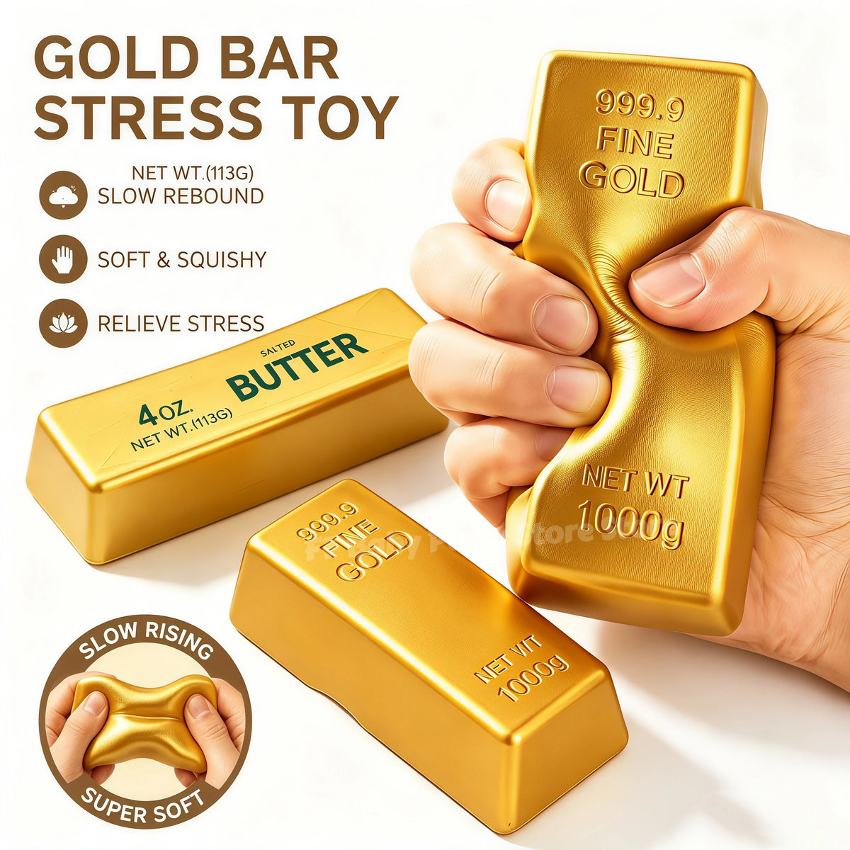 Gold Bar Squishy Slow Rising Fidget Toy | Fun Party Favor Squishy Fidget Toy Babs
