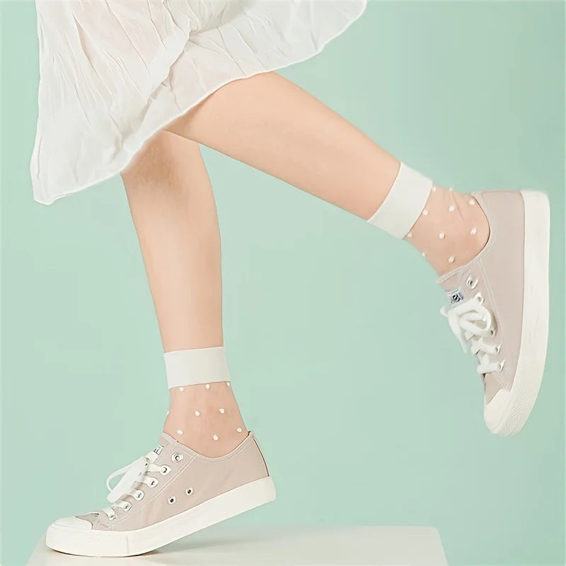 5 Pairs Women's Breathable Dotted Nylon Socks – Candy Colors Women's Fashion Socks Babs