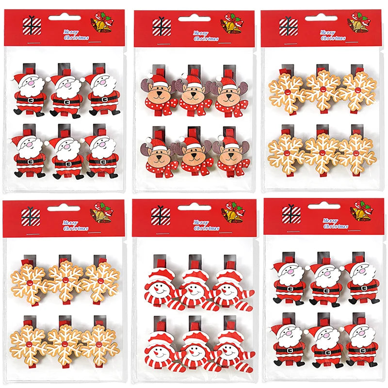 6pcs Christmas Wooden Clips – Xmas Photo Wall DIY Décor Set Christmas Wooden Clips Babs
