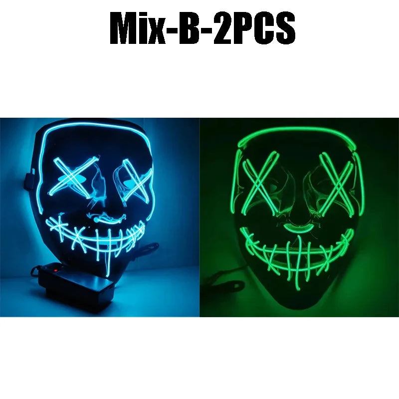 Halloween LED Glowing Party Mask – Light-Up EL Wire Face Mask LED Costume Mask Babs Mix-B-2PCS
