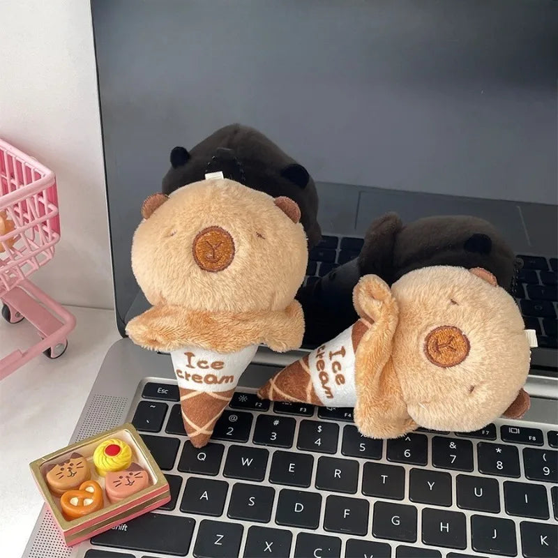 Capybara Plush Keychain Ice Cream Cone Stuffed Animal Bag Charm Plush Keychain Charm Babs