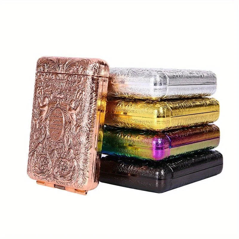 Retro Hand-Carved Metal Cigarette Case – 14 Cigarettes Metal Cigarette Case Babs