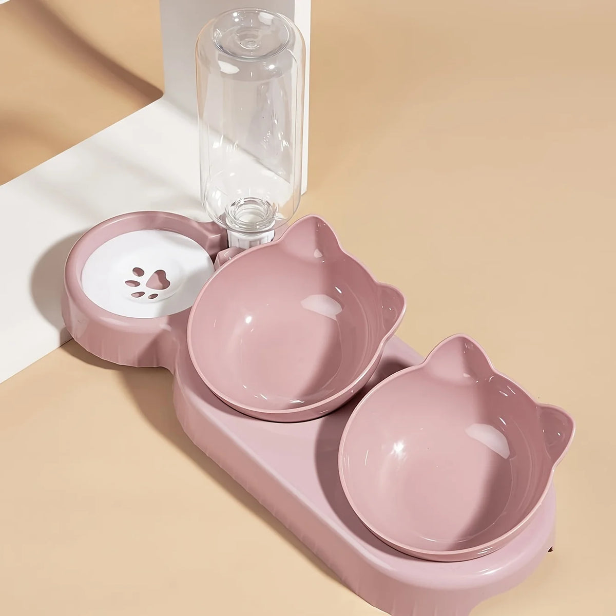 3-in-1 Tilted Cat Bowl Set with Gravity Water Feeder Cat Feeding Bowl Set Babs Pink XXL