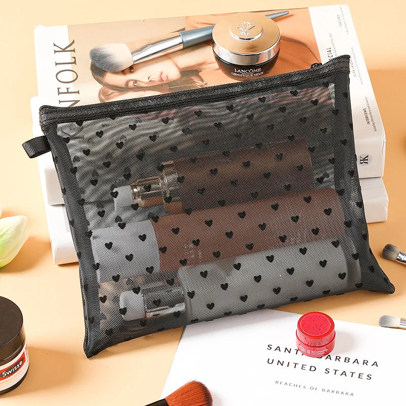 3-Piece Clear Heart Makeup Bag Set – Transparent Cosmetic Pouches Cosmetic Makeup Bag Babs