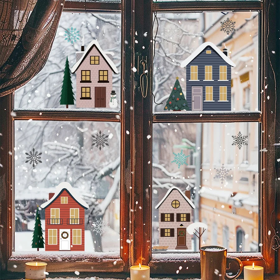 Cartoon Snowflake House Window Sticker – Double-Sided Glass Decal Glass Window Sticker Babs