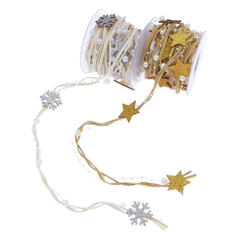 Christmas Star Bead Chain Ribbon 1M/2M – Xmas Tree & Gift Wrap Christmas Ribbon Decoration Babs
