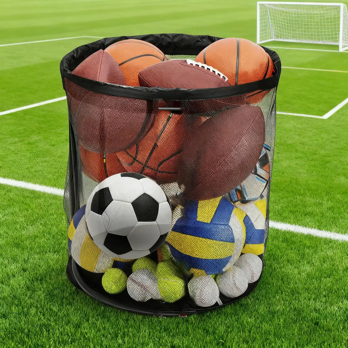 Large Ball Storage Bin – Portable Nylon Net Organizer Basket Ball Storage Organizer Babs