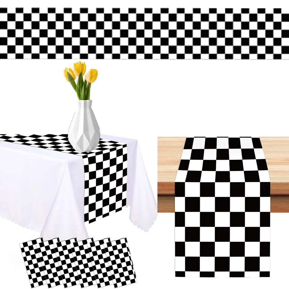 Black White Checkered Racing Table Runner – Party Decor Party Table Runner Babs