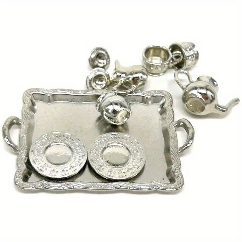 10-Piece Miniature Alloy Tea Set – Dollhouse Collectible Décor Dollhouse Miniature Set Babs