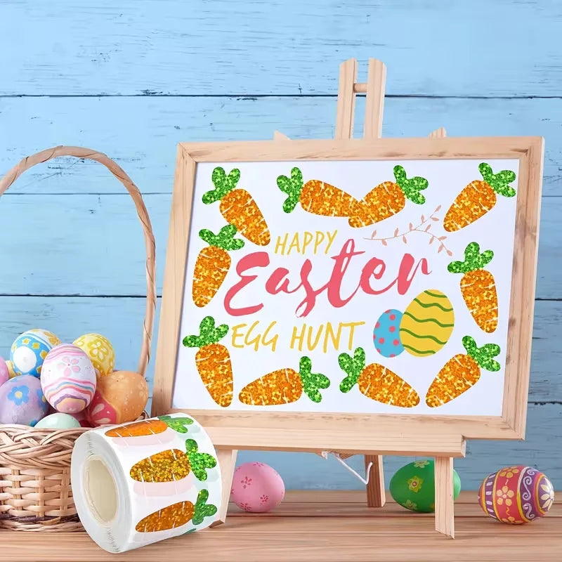 500Pcs Glitter Carrot Easter Stickers – Party & Gift Labels Easter Craft Stickers Babs