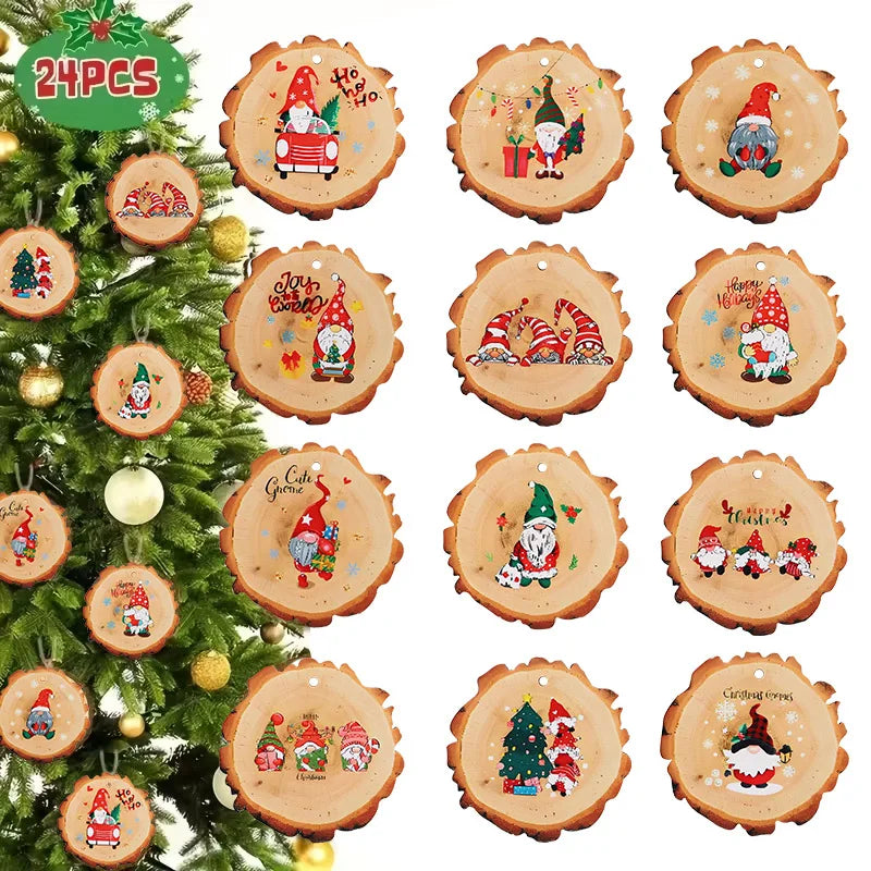 12/24Pcs Rustic Christmas Wooden Ornaments – Santa Claus Xmas Tree Christmas Wood Ornaments Babs