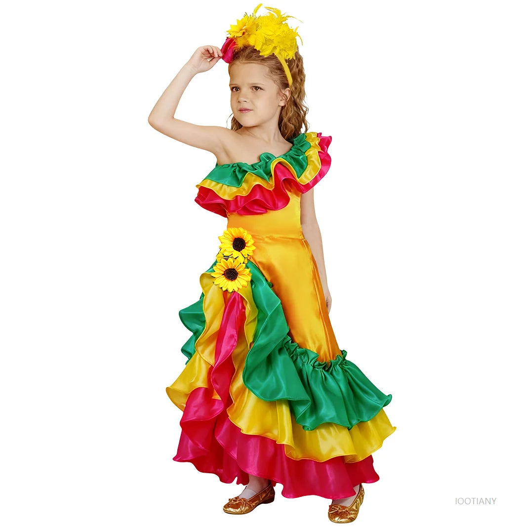 Girls Spanish Flamenco Dance Costume | Carnival Stage Dress Girls Dance Costume Babs