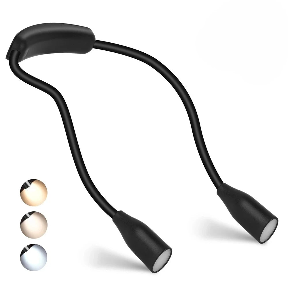 LED Neck Reading Light – 360° Flexible Arms, Battery Powered Neck Book Light Babs