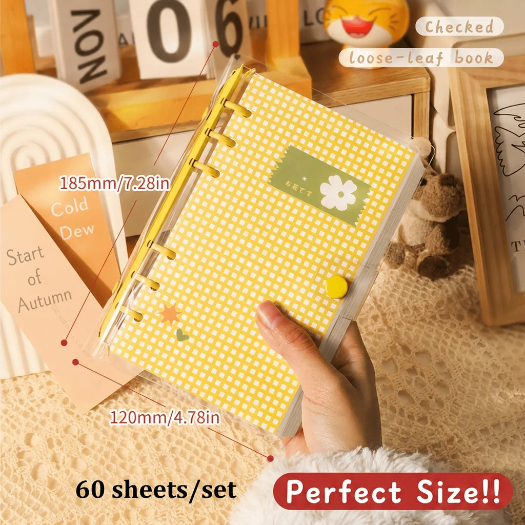 A6 Plaid Clear PVC Loose-Leaf Binder Notebook & Planner Loose-Leaf Binder Notebook Babs