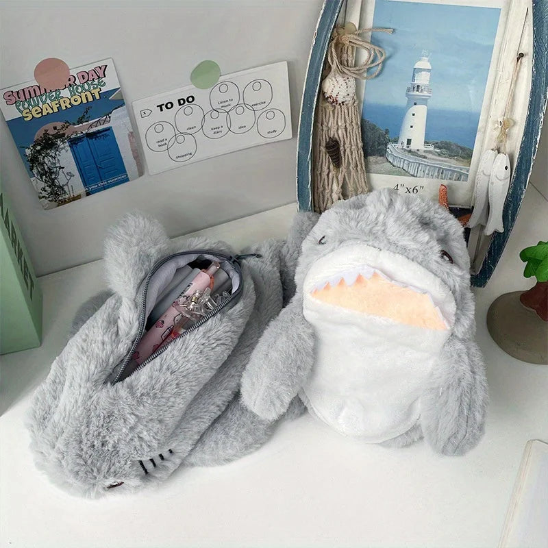 Plush Shark Pencil Case – Large Capacity Zipper Pouch Pencil Case Babs