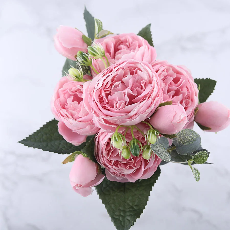 Silk Rose Peony Artificial Flowers – Wedding & Home Décor Artificial Flower Bouquet Babs Pink