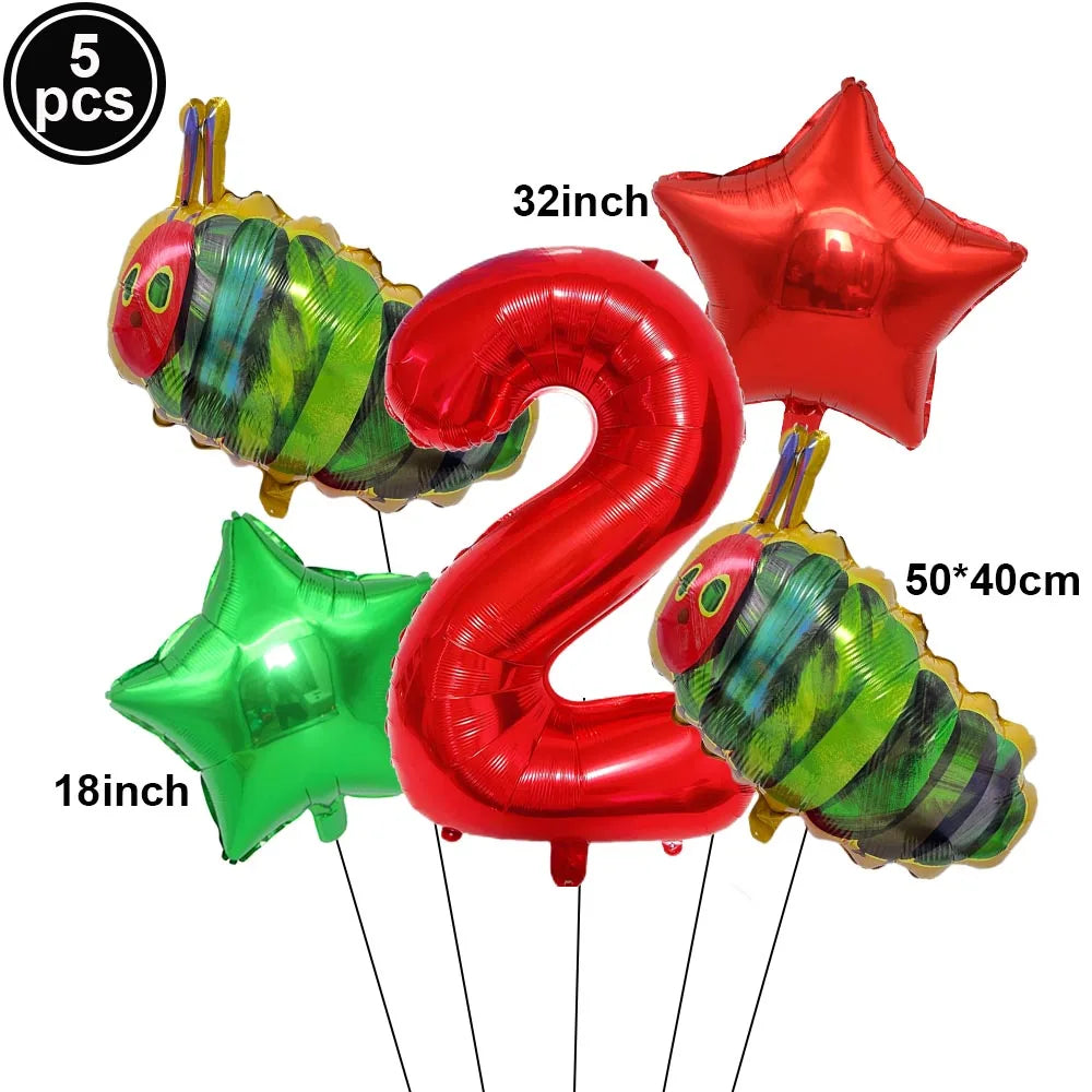 Cartoon Caterpillar Foil Balloon Set – 32" Number Balloons 1–9