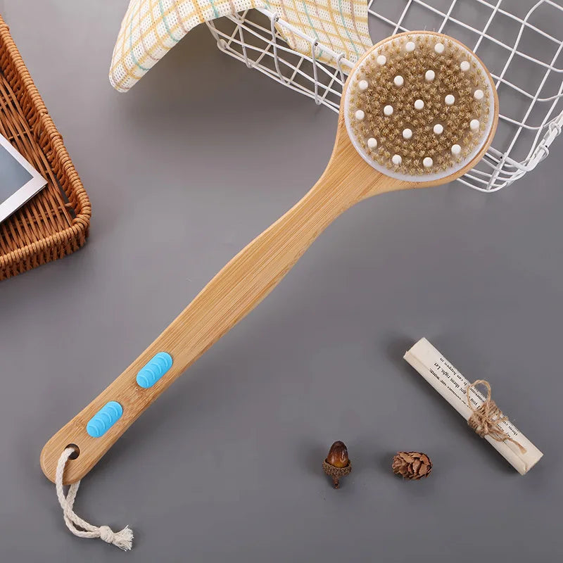 Natural Bristle Long Handle Body Brush – Exfoliating Bath Scrub Body Bath Brush Babs