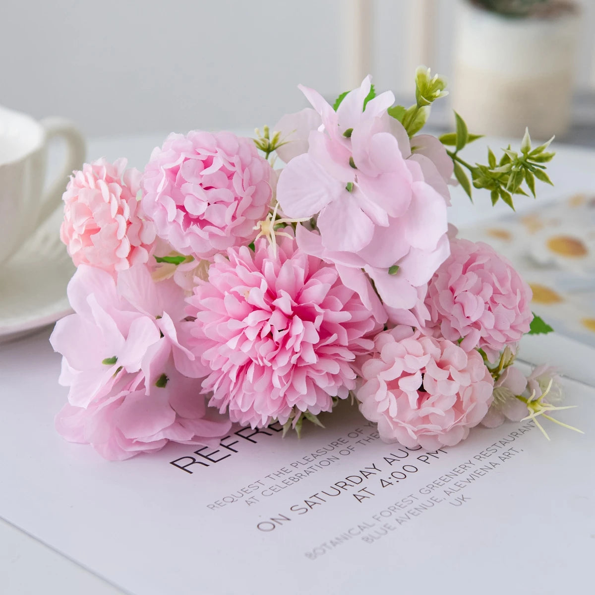 Silk Hydrangea Artificial Flowers – Wedding & Home Décor Bouquet Artificial Silk Flowers Babs Pink 3 pcs