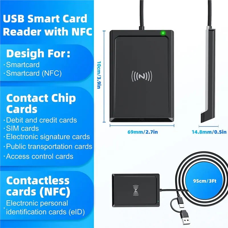 USB Smart Card Reader Writer – Dual Interface PC/SC for ID & Banking Smart Card Reader Babs
