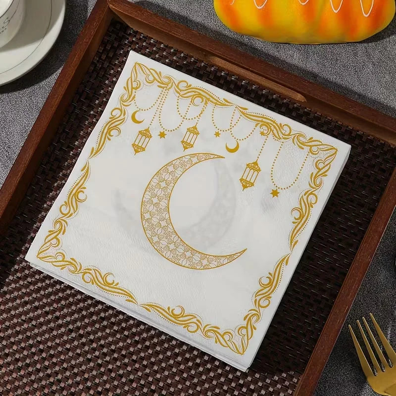 20Pcs Ramadan Paper Napkins Gold Moon Star Eid Party Décor Party Paper Napkins Babs
