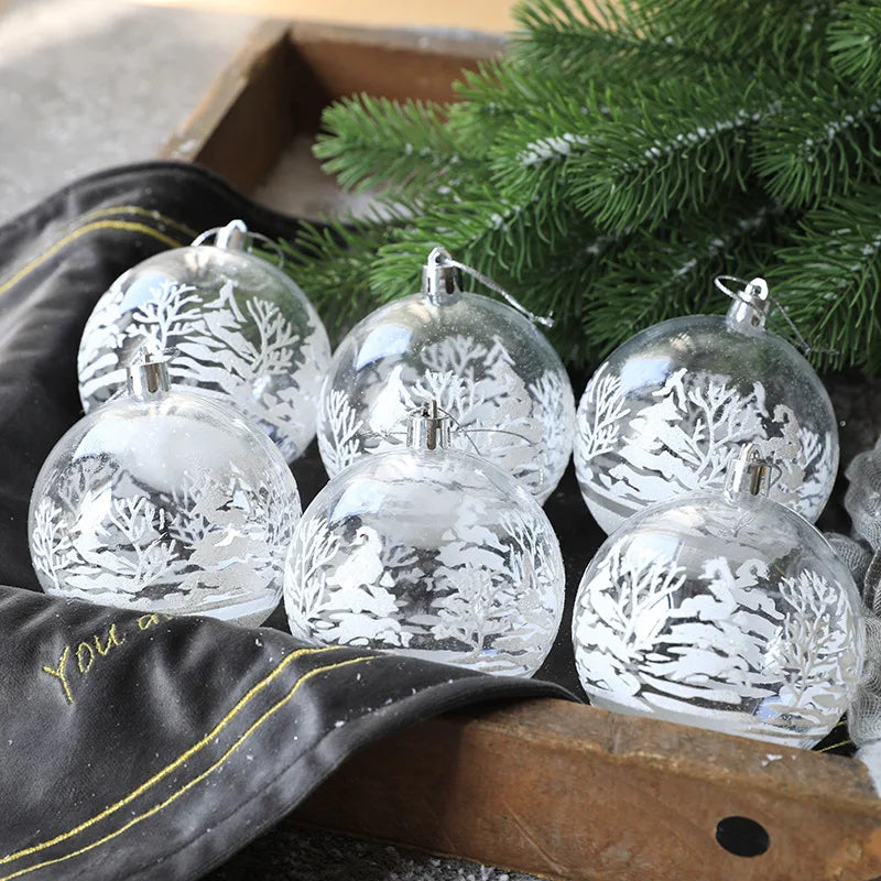 6-Pack Clear Snow Christmas Ball Ornaments 6cm – Tree Baubles Christmas Tree Ornaments Babs Style1 as picture
