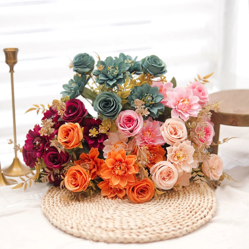 Silk Artificial Dahlia Rose Daisy Bouquet | Wedding & Home Decor Artificial Flower Bouquet Babs