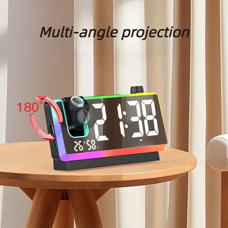 LED RGB Projection Desk Clock – Alarm, Temp & Date Display LED Projection Clock Babs