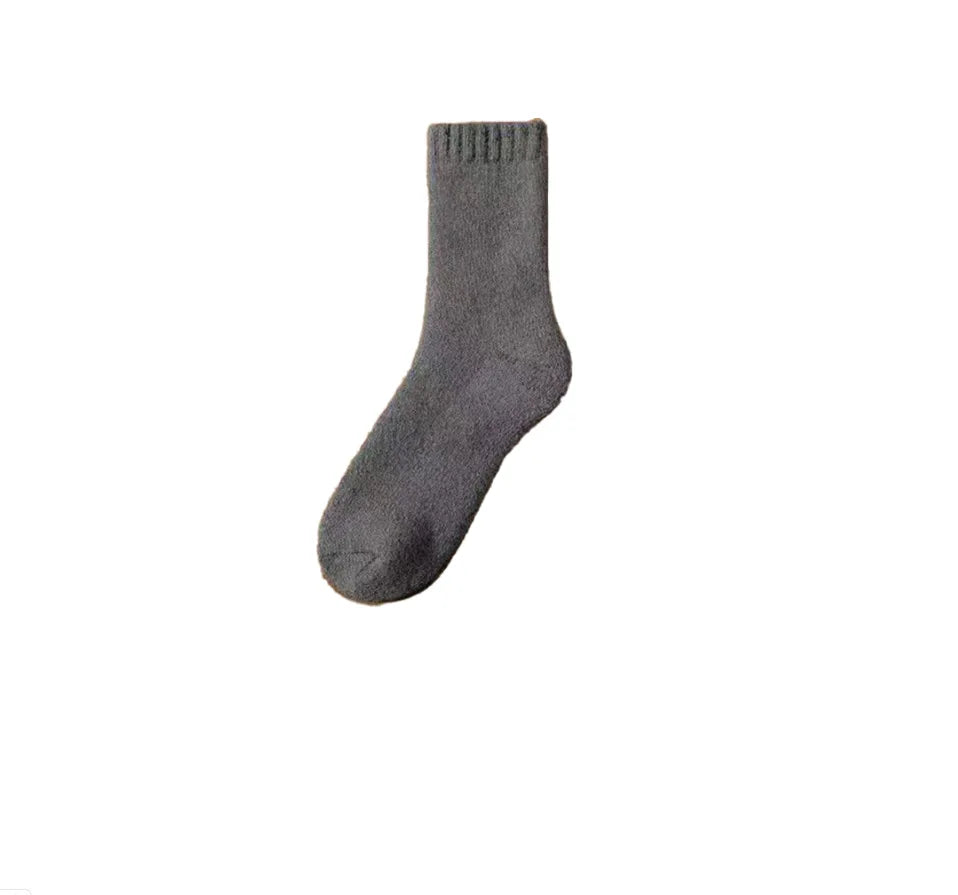 Fleece Lined Thermal Wool Socks – Thick Terry Mid-Calf, 2 Pairs Thermal Wool Socks Babs One Size Dark Grey