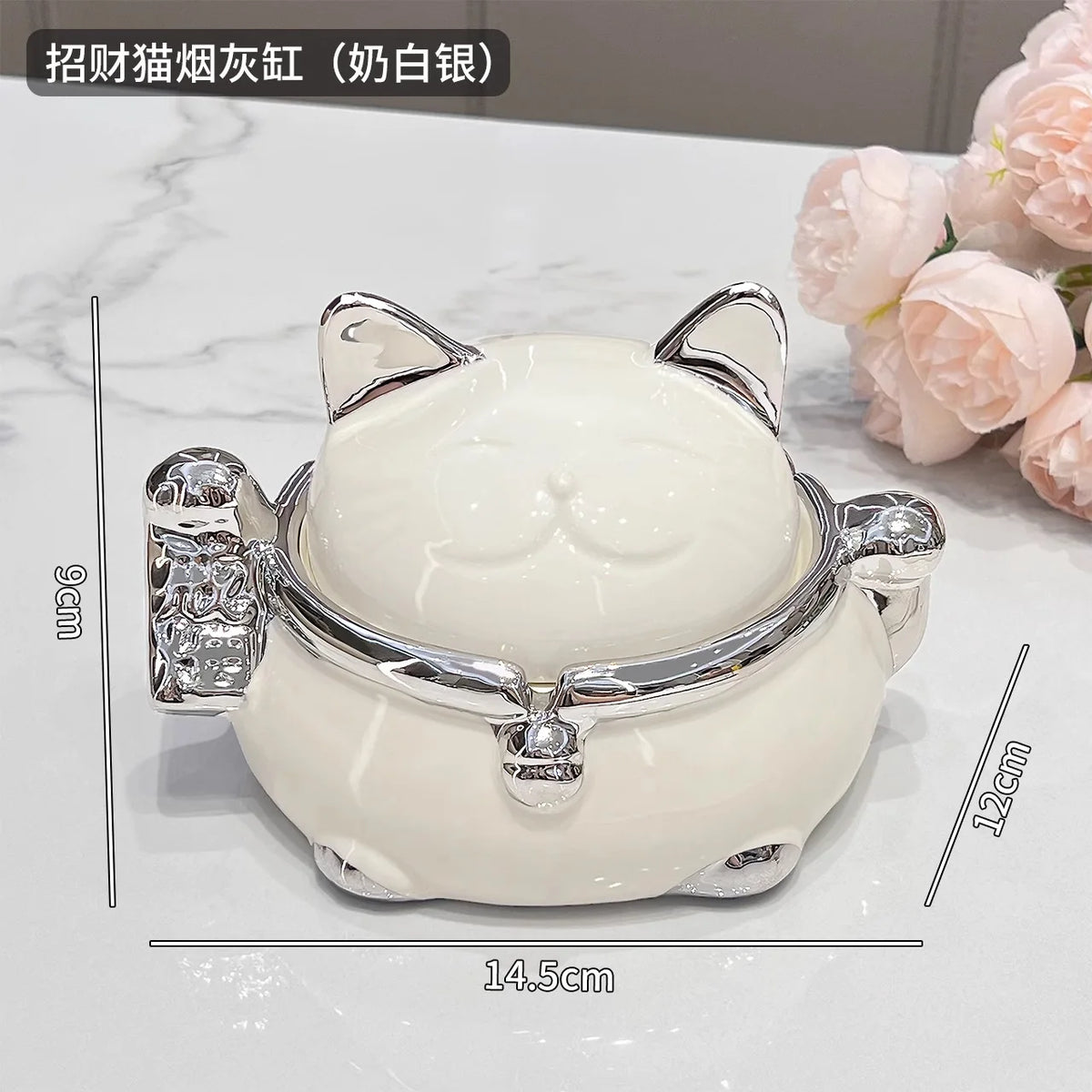 Lucky Cat Ceramic Ashtray with Lid – Modern Home Décor Decorative Ashtray Babs A